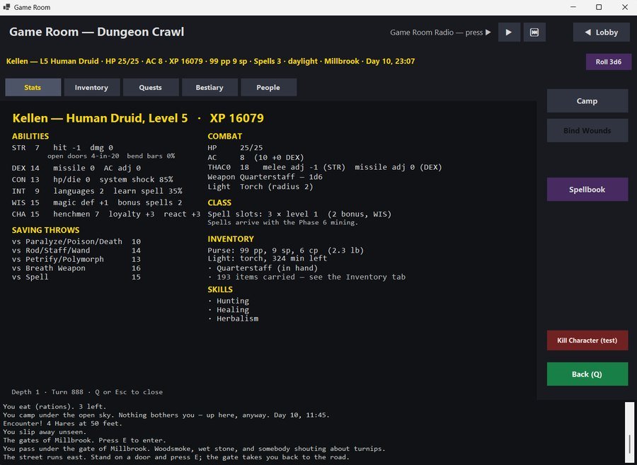 AD&D 2nd edition character sheet showing abilities, saving throws, combat values and inventory