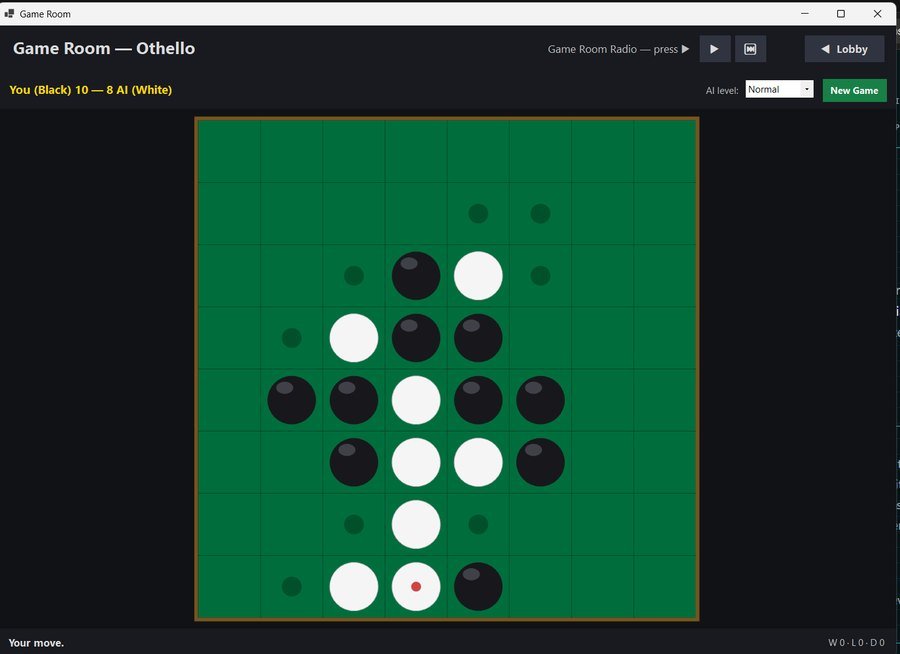 Game Room Othello board mid-game against the AI