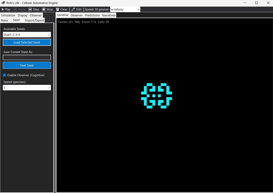 Cellular automaton engine showing a seeded pattern
