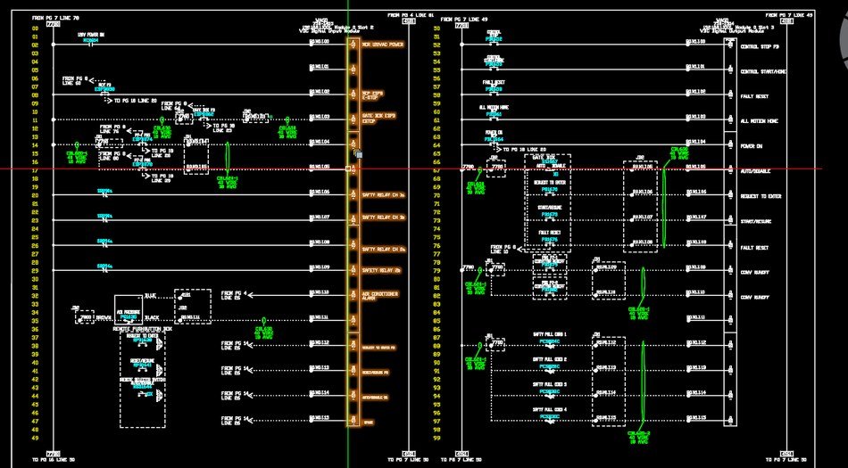PLC input module schematic with labeled field devices
