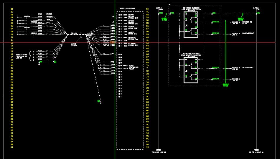 Robot controller interface schematic with dual channel safety circuits