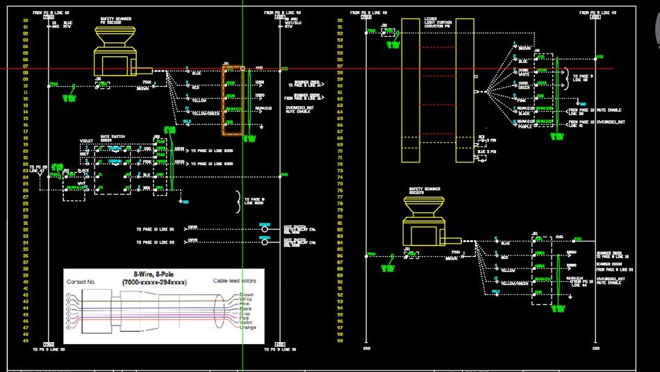 VFD parameter tables for four drives documented on the drawing