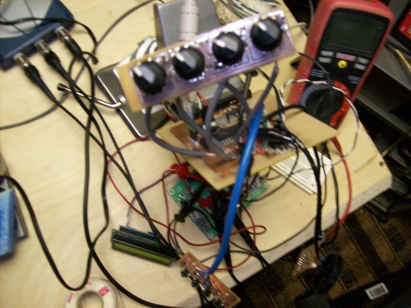 Panel with the pots mounted. From here on it's an interface design problem wearing a soldering iron.