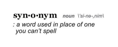 Dictionary entry: synonym, a word used in place of one you can't spell